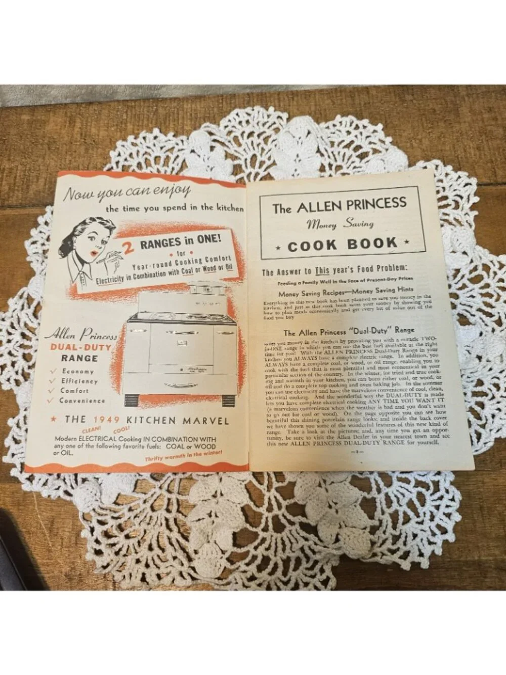 Vintage The 1949 Allen Princess Money Saving Cook Book Parlor Furnaces Ranges